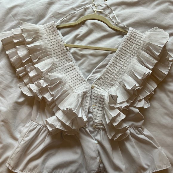 ZARA WHITE RUFFLE BLOUSE XS - Picture 5 of 6